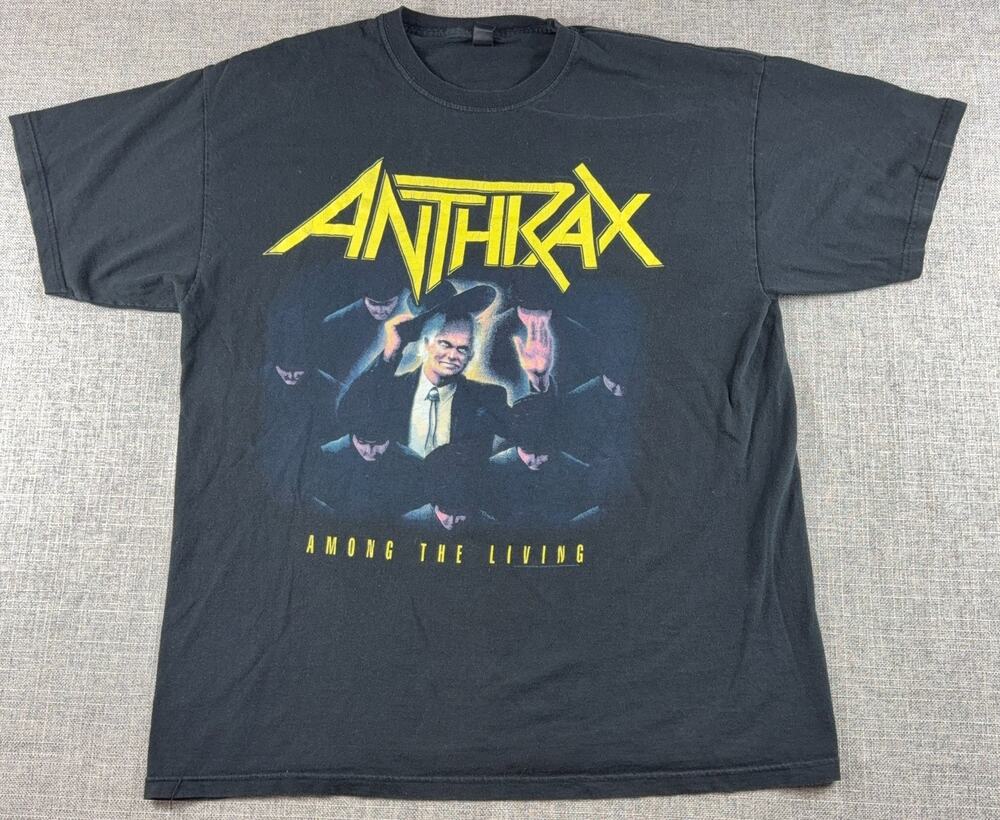 Anthrax Among The Living T Shirt M&O Gold Black Thrash Metal Band Tee XL